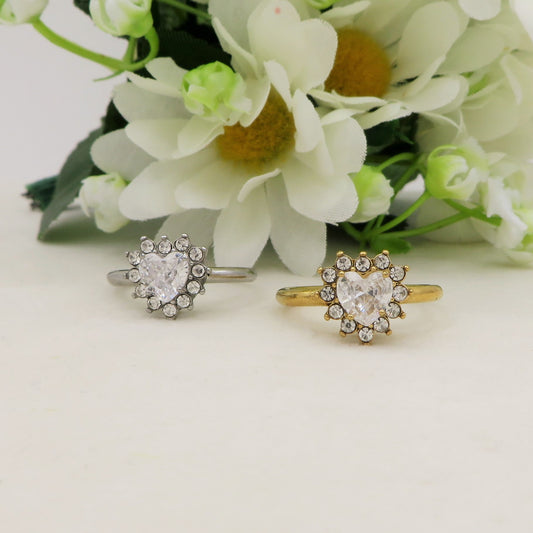 KATE HEART crystal - Anello regolabile in ACCIAIO inossidabile con cubic zirconia a forma di cuore