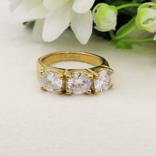 TRILOGY ORO - ACCIAIO INOSSIDABILE ~ Anello con cubic zirconia alta qualità