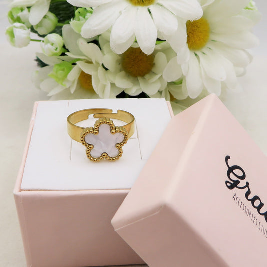LILY ~ Anello fiore in madreperla in ACCIAIO INOSSIDABILE