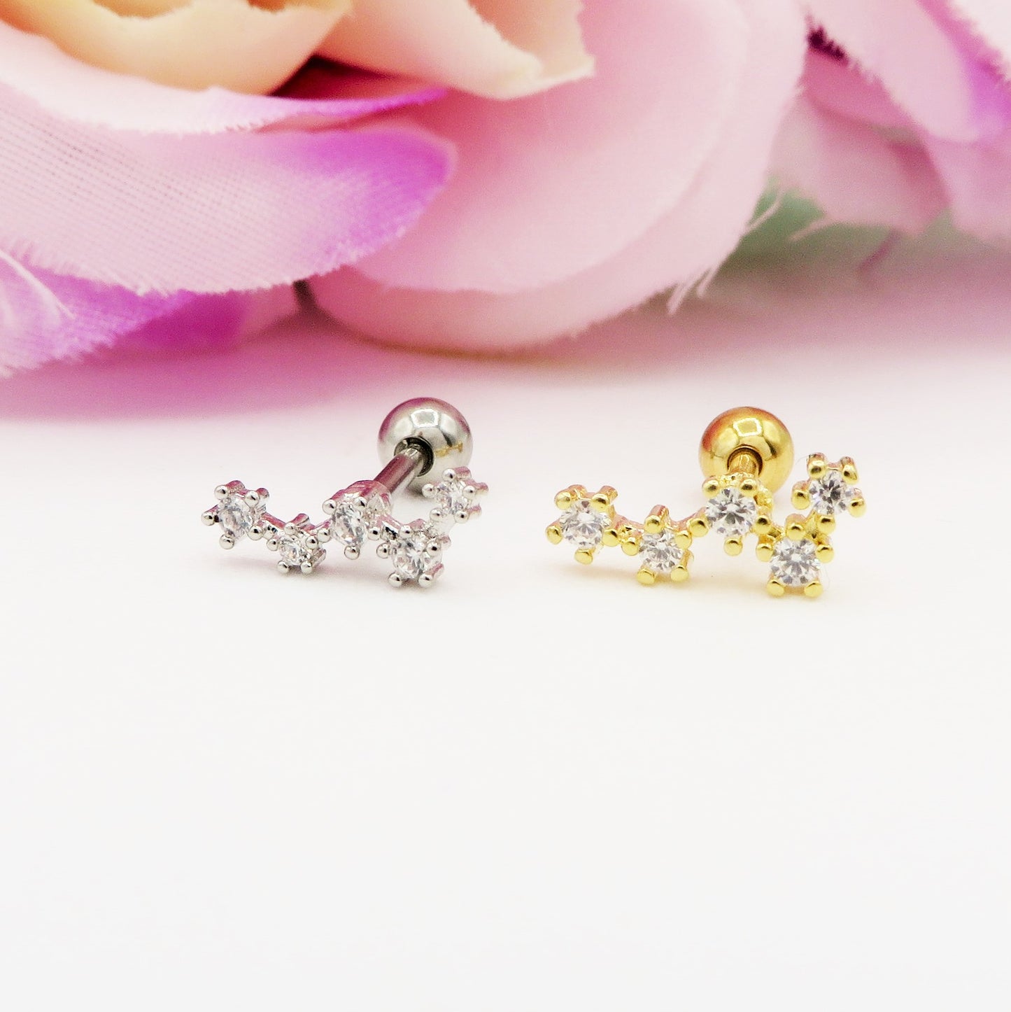 Via Lattea PIERCING - ACCIAIO INOSSIDABILE chirurgico 316L con cubic zirconia per Helix, Flat e Lobo