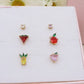 FRUIT SALAD SET 6 ORECCHINI Lobo acciaio inossidabile ~ 6 PZ ~  Orecchini a lobo con zirconi a forma frutta
