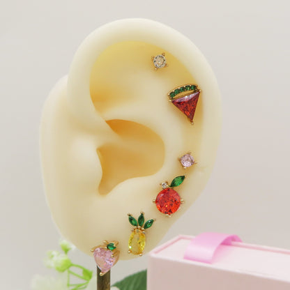 FRUIT SALAD SET 6 ORECCHINI Lobo acciaio inossidabile ~ 6 PZ ~  Orecchini a lobo con zirconi a forma frutta