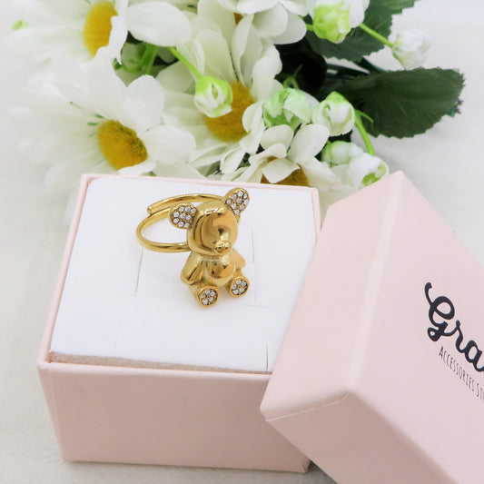 MICKEY CRYSTAL - Anello topino zirconato regolabile in ACCIAIO inossidabile con cubic zirconia