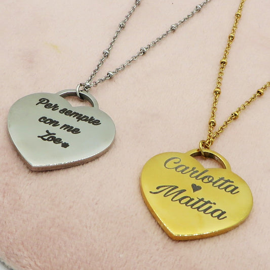 Cuore BIG - PERSONALIZZAMI ~ Collana in acciaio inossidabile + INCISIONE PERSONALIZZATA