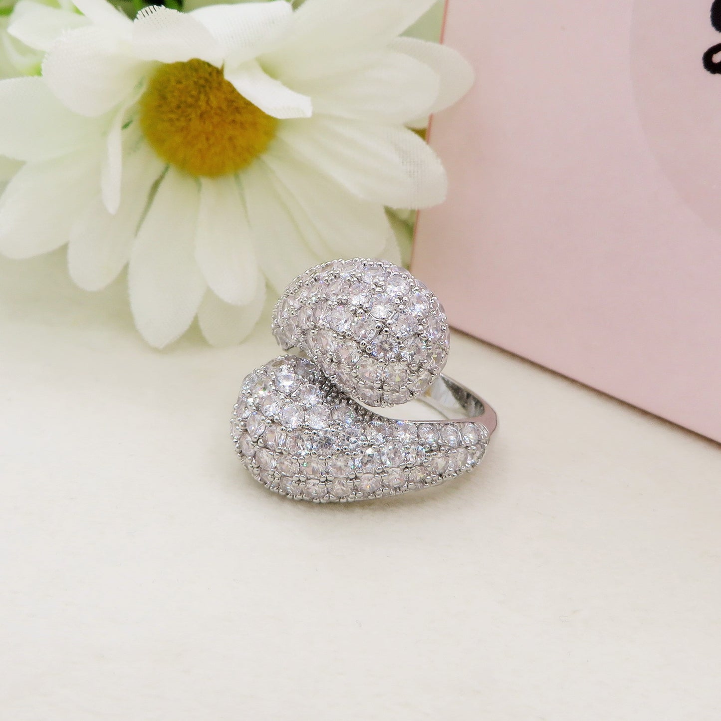DROP SHINE - Cocktail ring regolabile con cubic zirconia