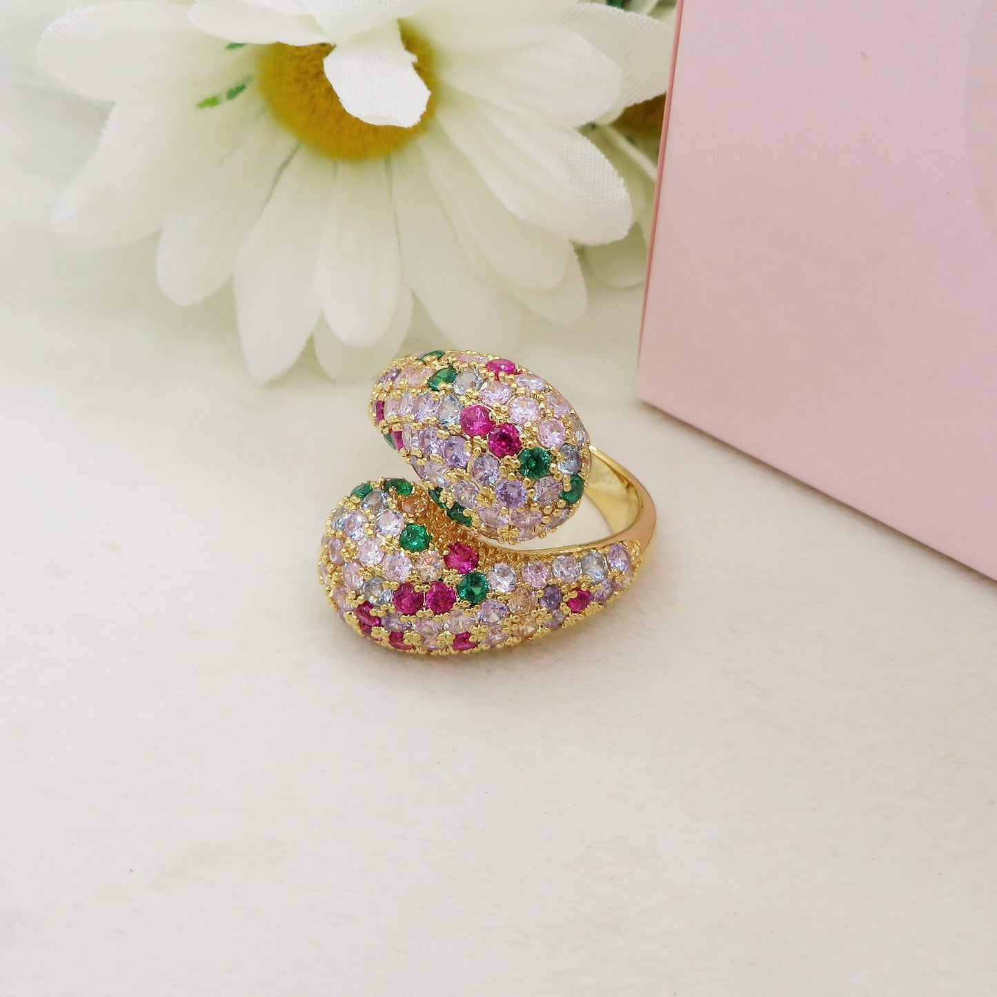 DROP SHINE - Cocktail ring regolabile con cubic zirconia