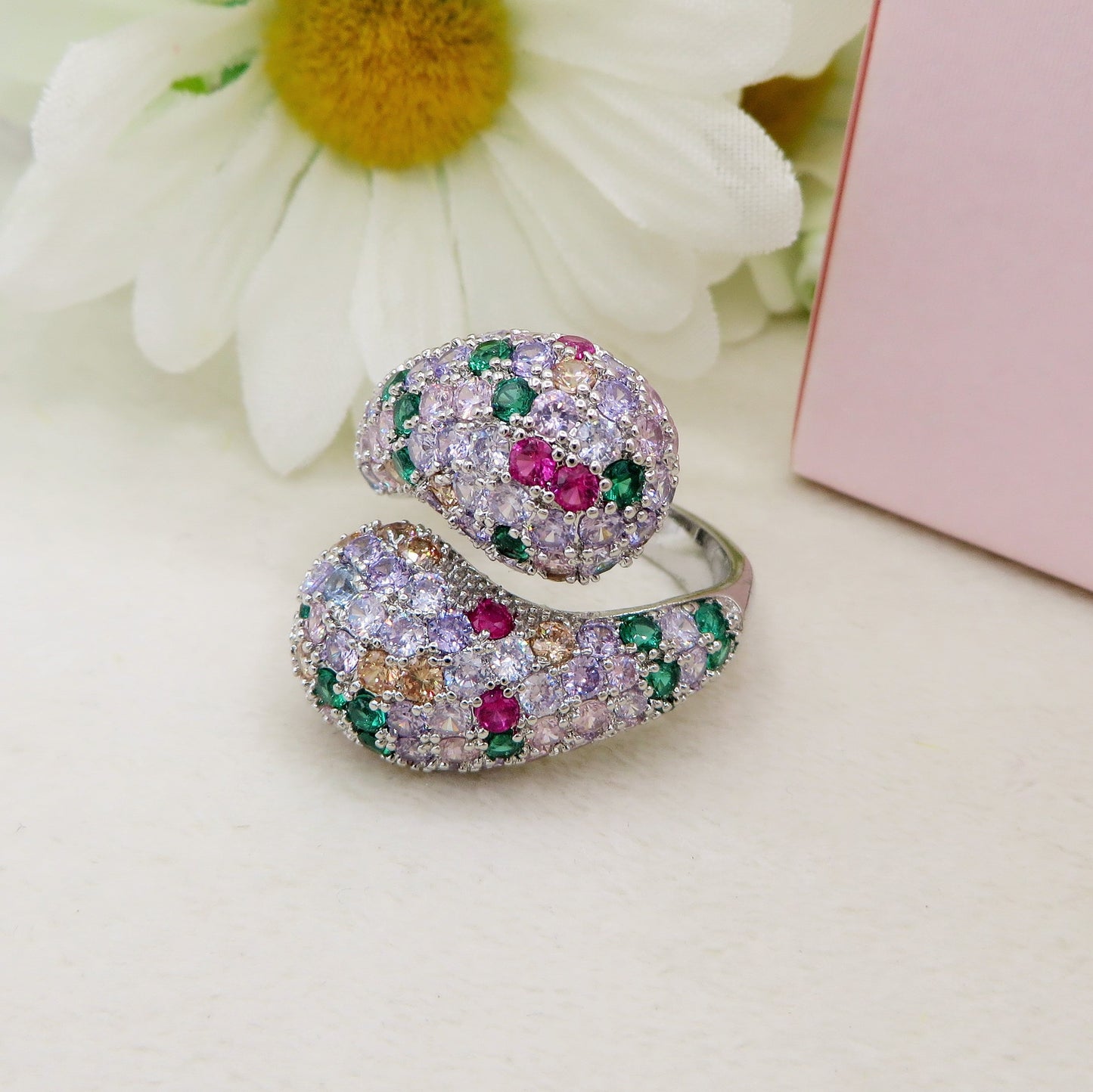 DROP SHINE - Cocktail ring regolabile con cubic zirconia