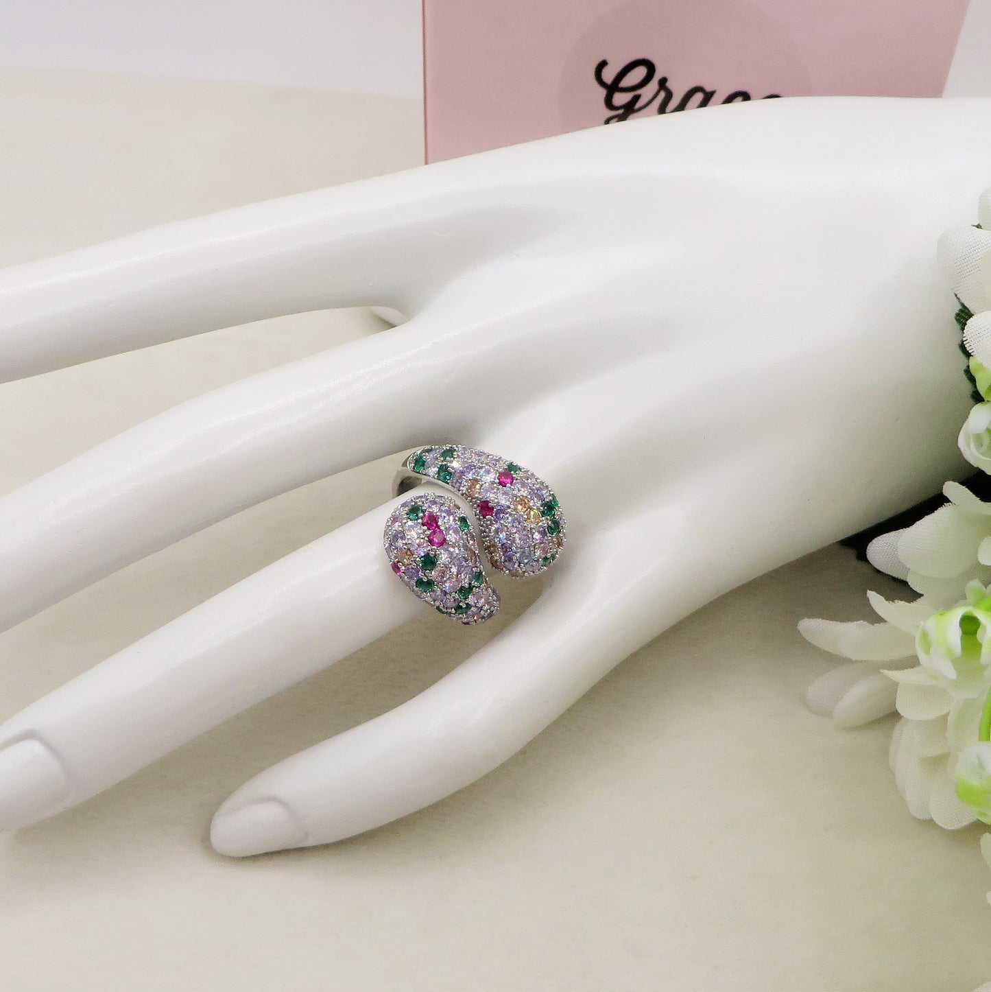 DROP SHINE - Cocktail ring regolabile con cubic zirconia
