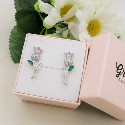 LIFE ROSE SHINE  ~ Orecchini floreali a rosa in Cubic Zirconia