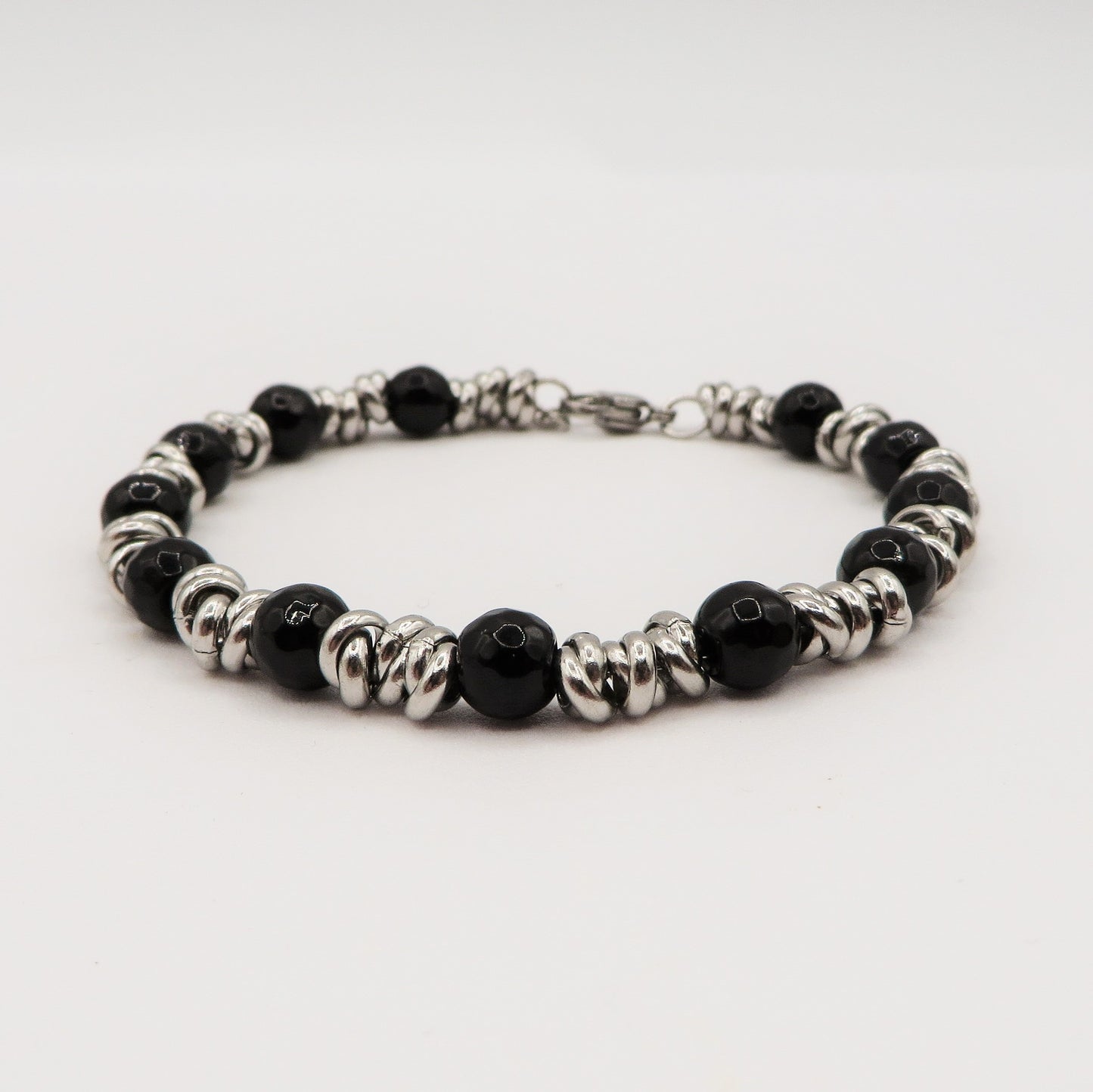 Bracciale uomo catena NODINI ACCIAIO INOSSIDABILE + perle black