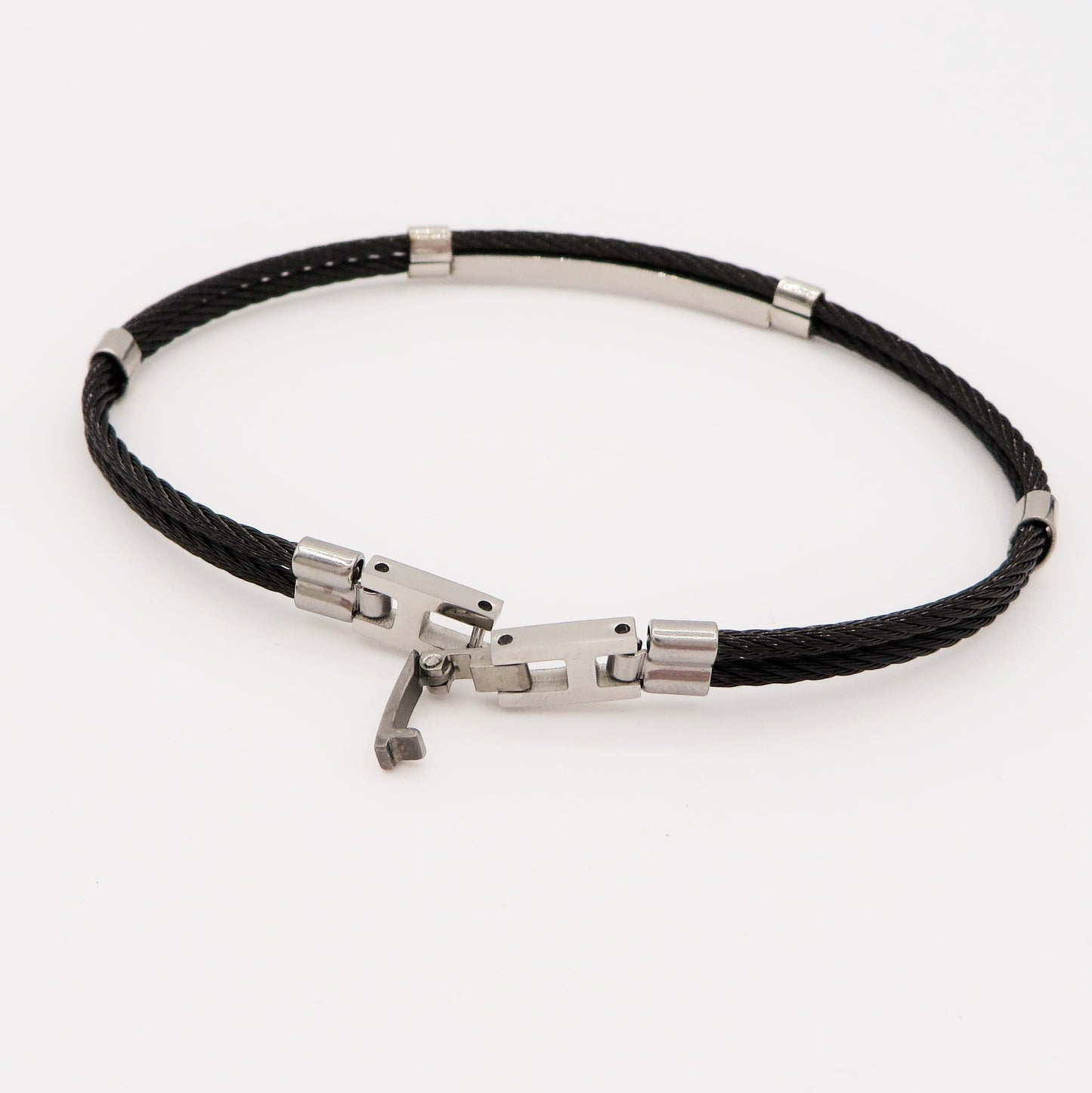 Bracciale uomo rigido  ACCIAIO INOSSIDABILE effetto funi black