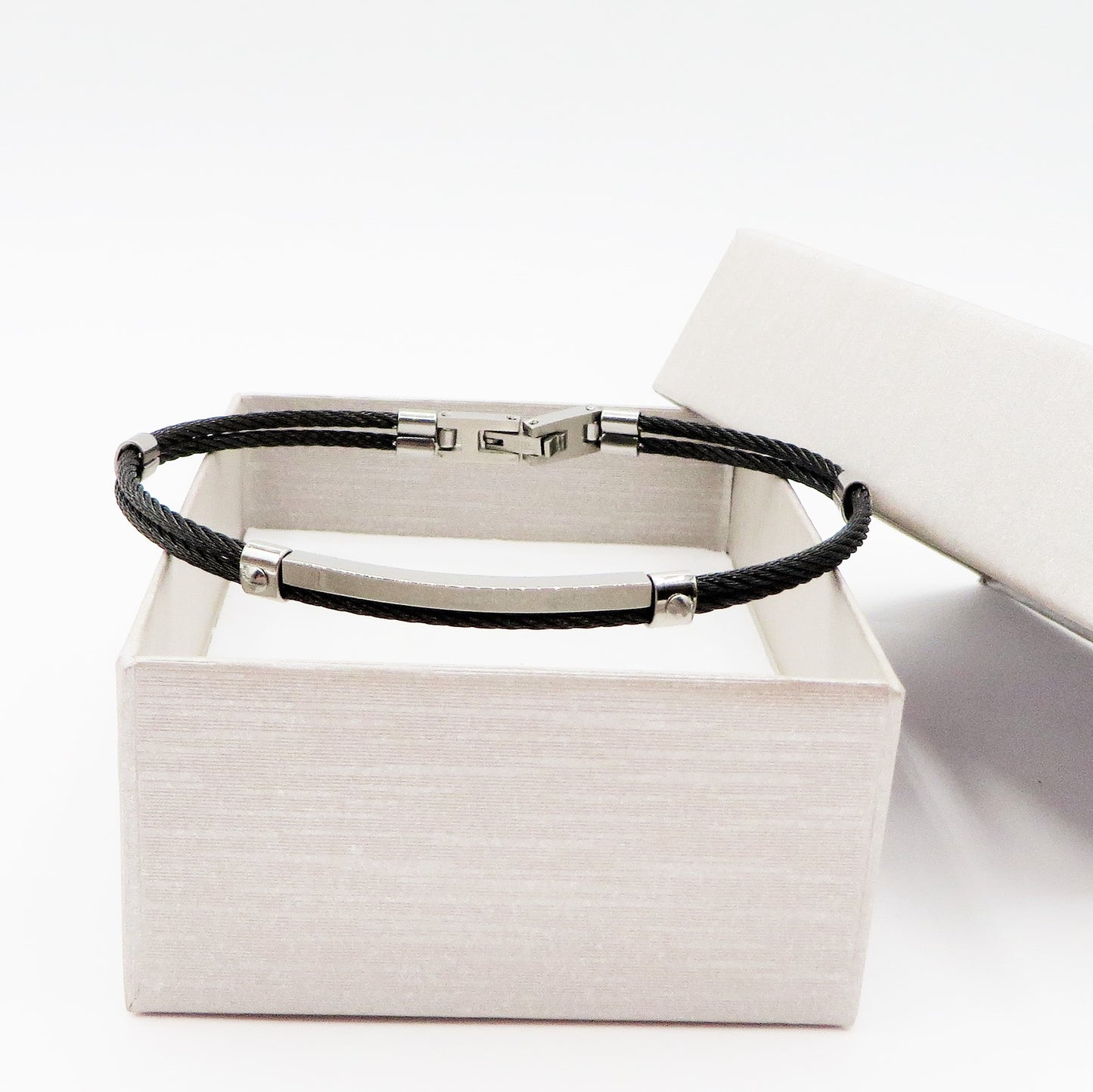 Bracciale uomo rigido  ACCIAIO INOSSIDABILE effetto funi black