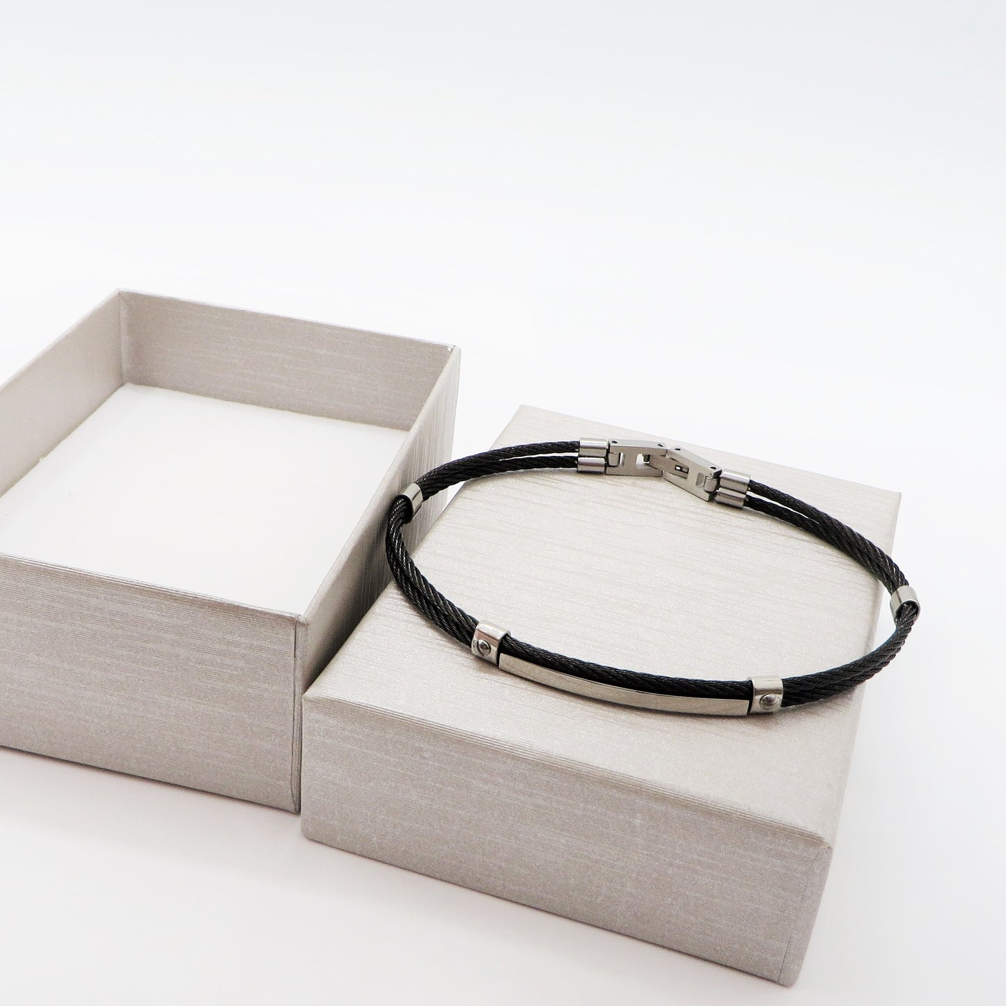 Bracciale uomo rigido  ACCIAIO INOSSIDABILE effetto funi black
