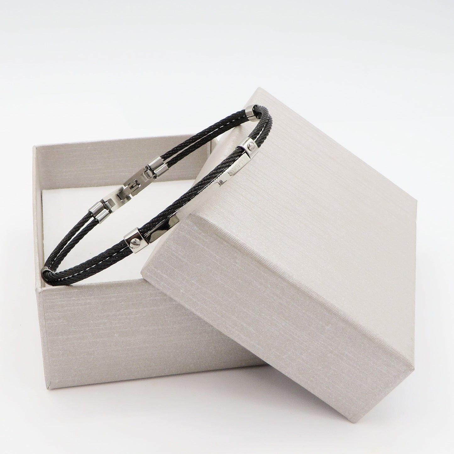 Bracciale uomo rigido  ACCIAIO INOSSIDABILE effetto funi black