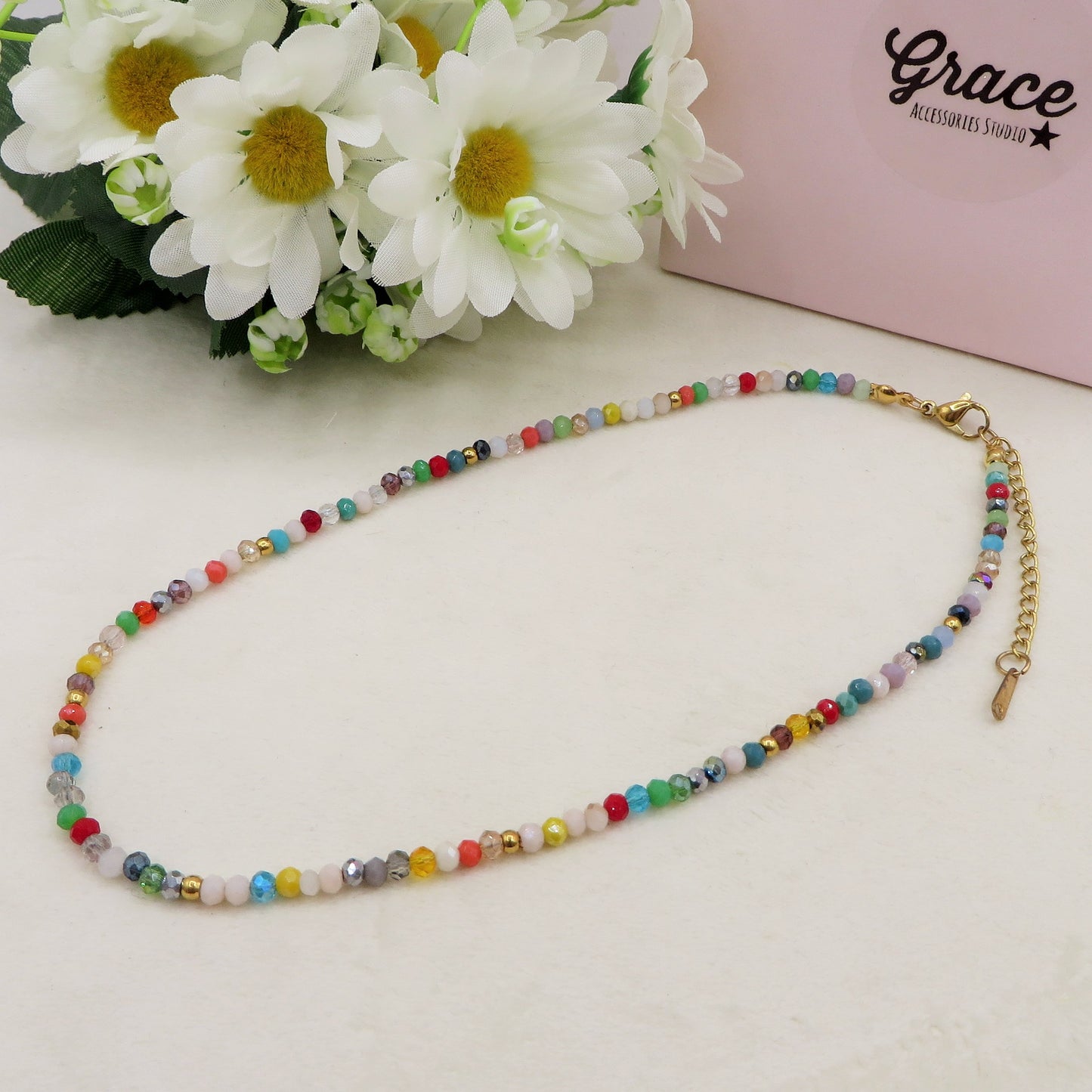 MAUI - Collana perline cristallo e ACCIAIO inossidabile colori brillanti