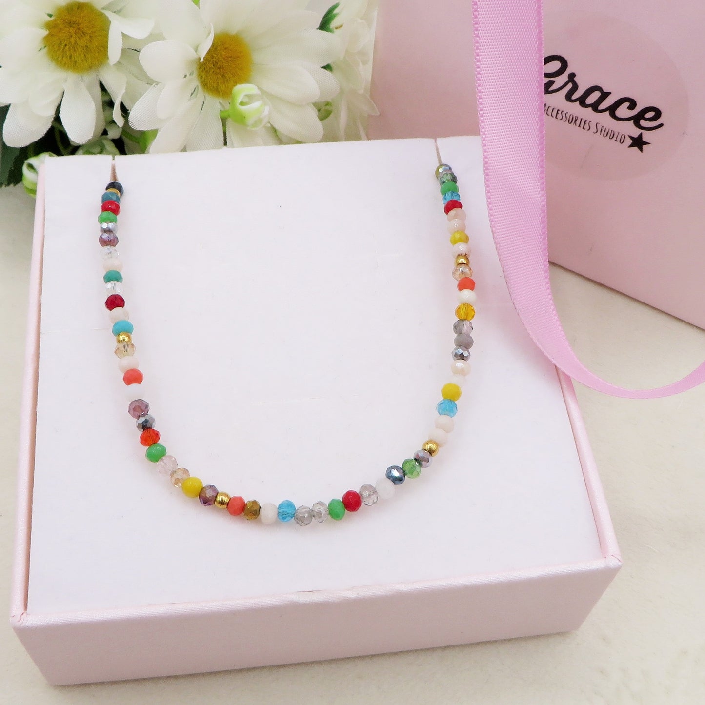 MAUI - Collana perline cristallo e ACCIAIO inossidabile colori brillanti