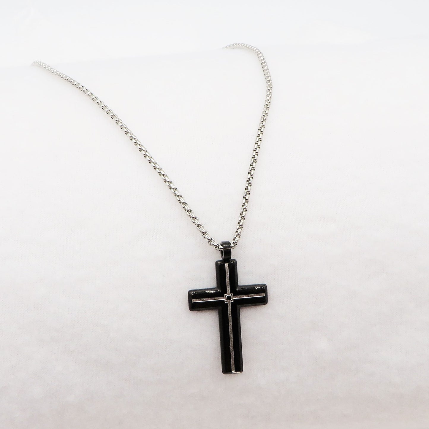 Collana pendente CROCE BLACK uomo ACCIAIO inossidabile