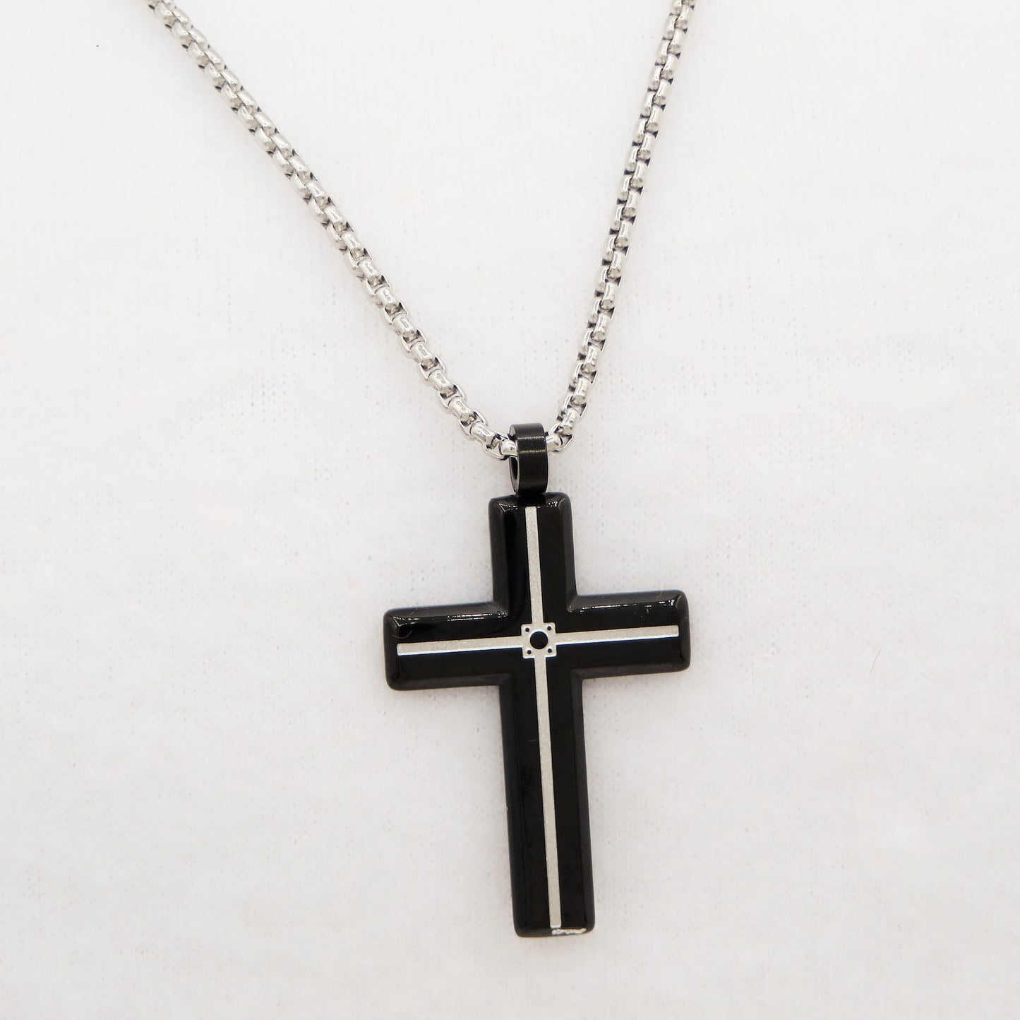 Collana pendente CROCE BLACK uomo ACCIAIO inossidabile