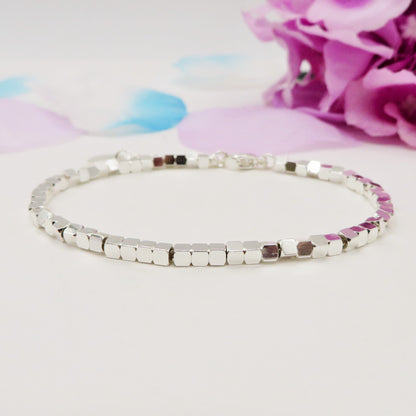 CUBETTI SLIM  - bagnato ARGENTO ~ Bracciale UNISEX in ACCIAIO INOSSIDABILE