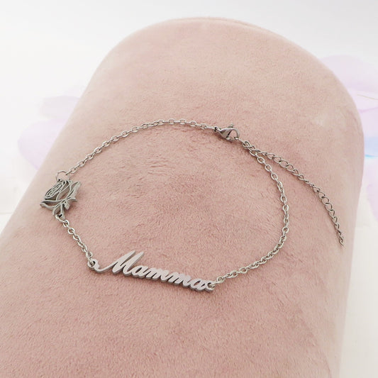 MAMMA FLOWERS Bracciale Nome Personalizzato in ACCIAIO Inossidabile