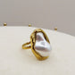 IRIS BAROQUE PEARL - Anello regolabile in ACCIAIO inossidabile con perla maxi barocca