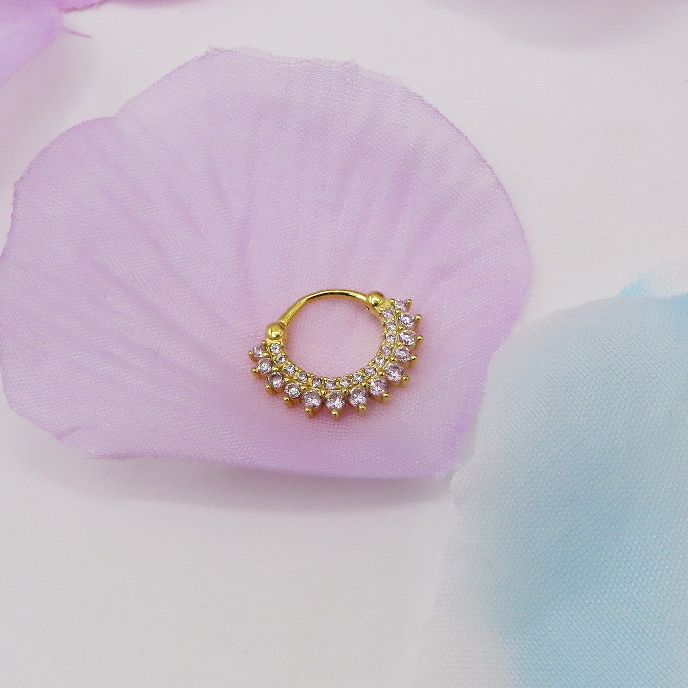 BONNIE Daith Piercing hoop ~ ARGENTO 925 cerchietto con cubic zirconia per daith, helix, anti-helix, fori alti