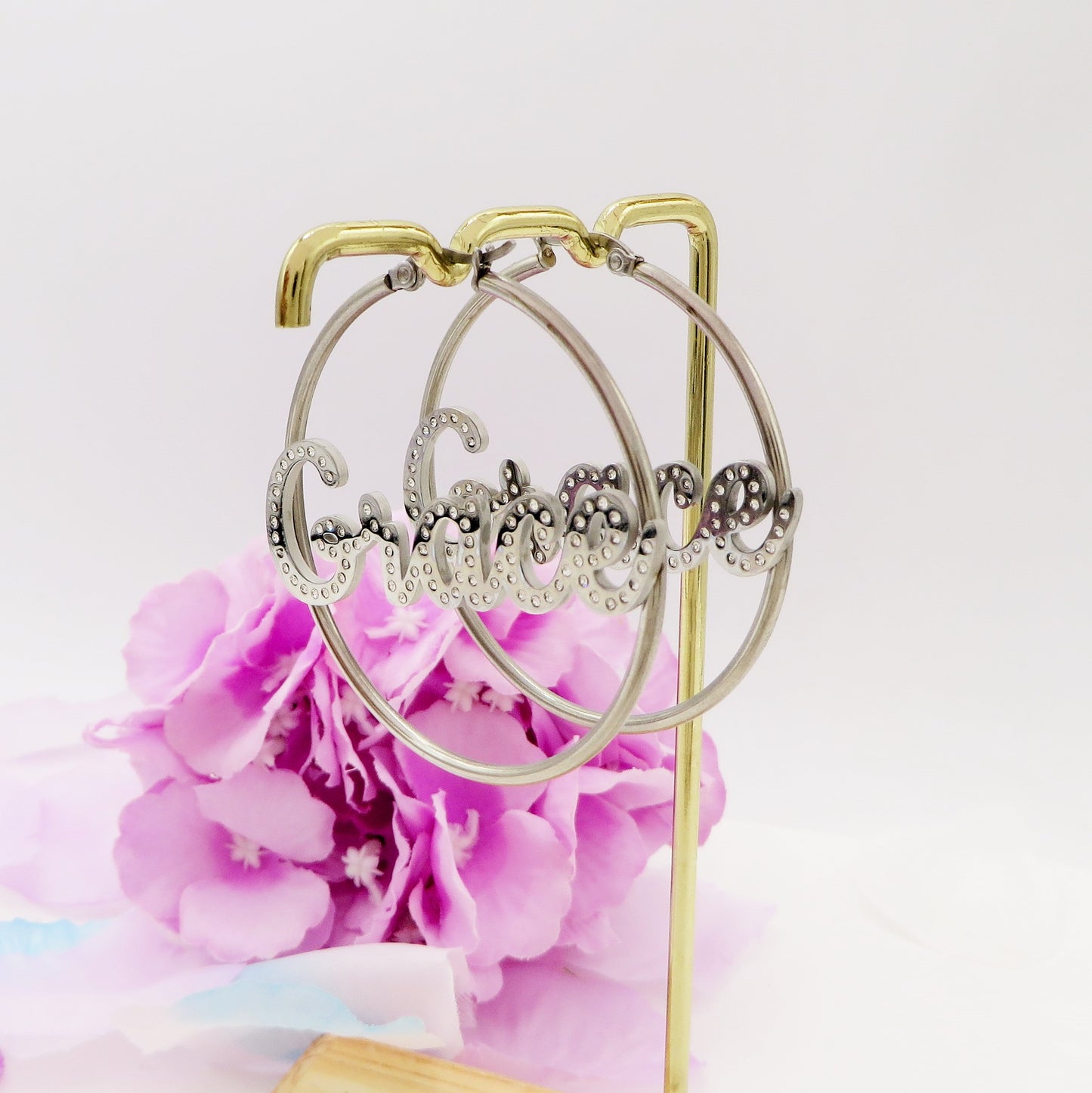 BRILLIANT big hoops - NOME PERSONALIZZATO Paio orecchini a cerchio in Acciaio Inossidabile