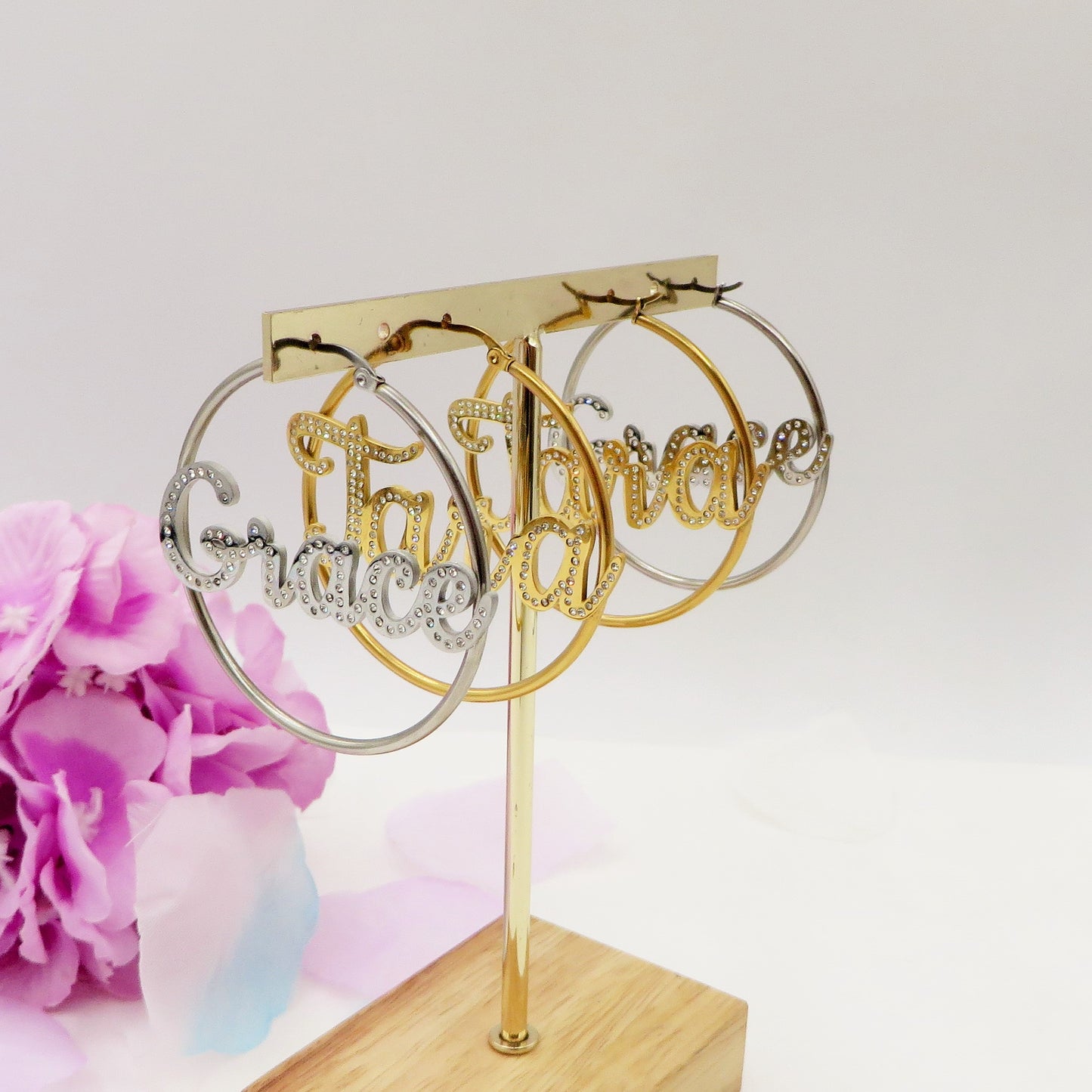 BRILLIANT big hoops - NOME PERSONALIZZATO Paio orecchini a cerchio in Acciaio Inossidabile