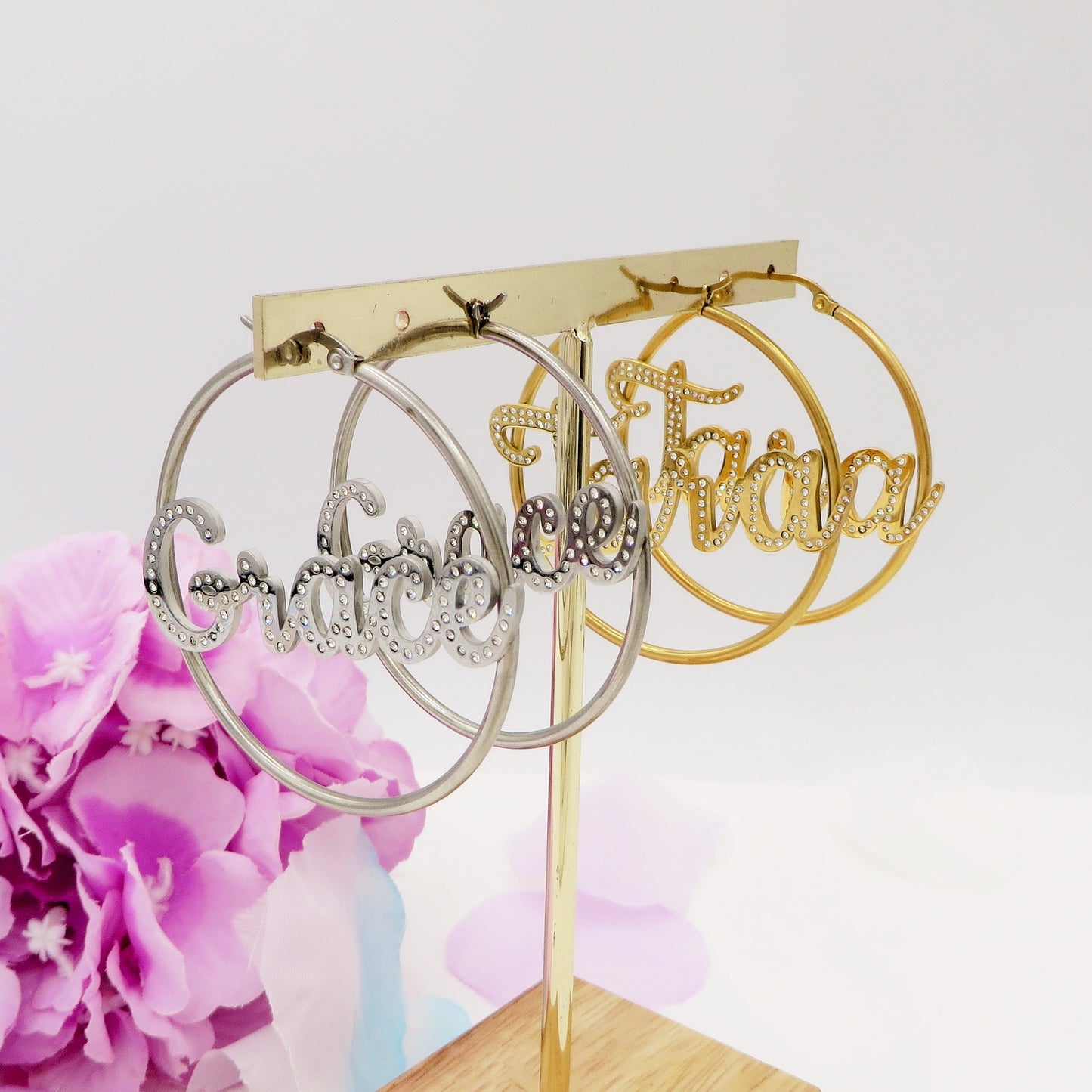 BRILLIANT big hoops - NOME PERSONALIZZATO Paio orecchini a cerchio in Acciaio Inossidabile