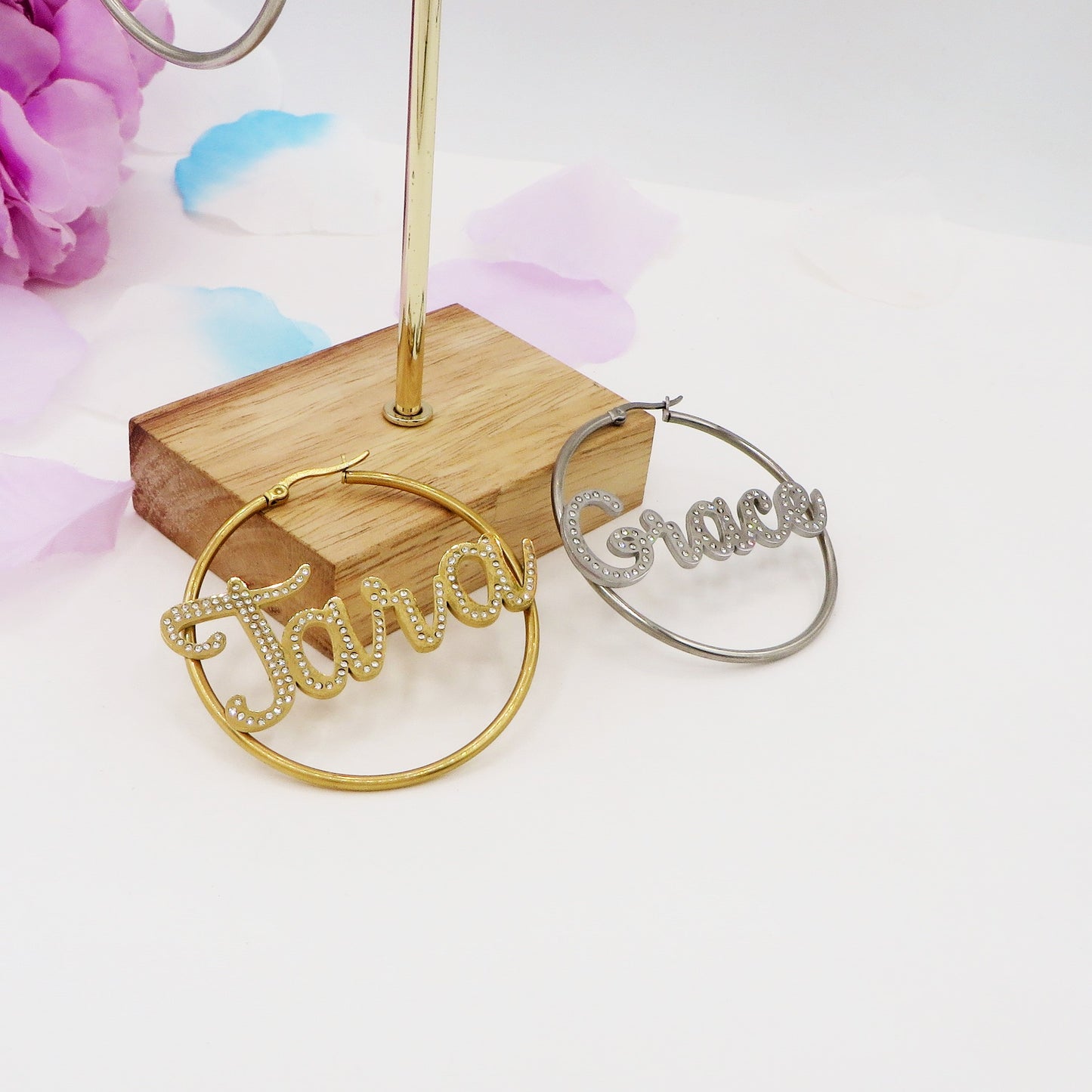 BRILLIANT big hoops - NOME PERSONALIZZATO Paio orecchini a cerchio in Acciaio Inossidabile