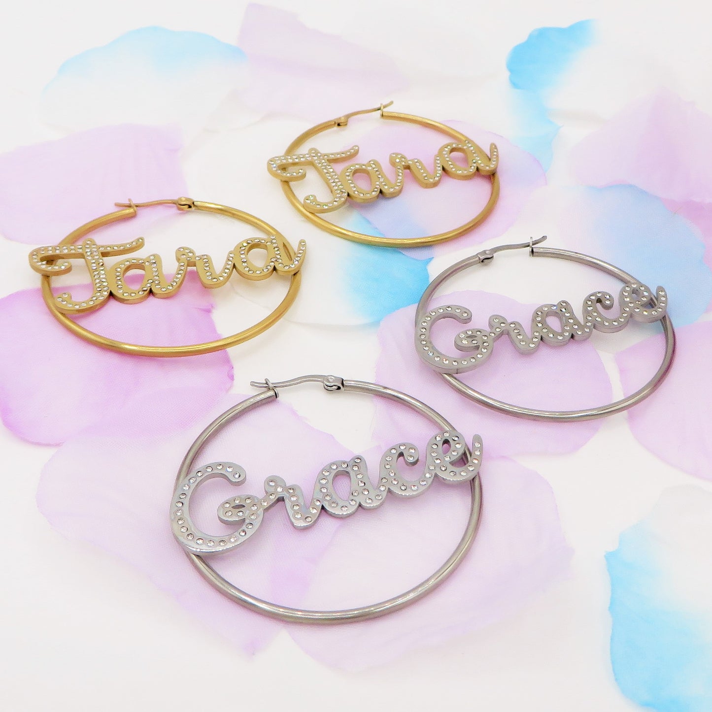 BRILLIANT big hoops - NOME PERSONALIZZATO Paio orecchini a cerchio in Acciaio Inossidabile