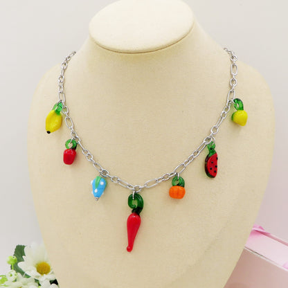 SUMMER IN ITALY - ACCIAIO inossidabile - Collana catena charms frutta estiva