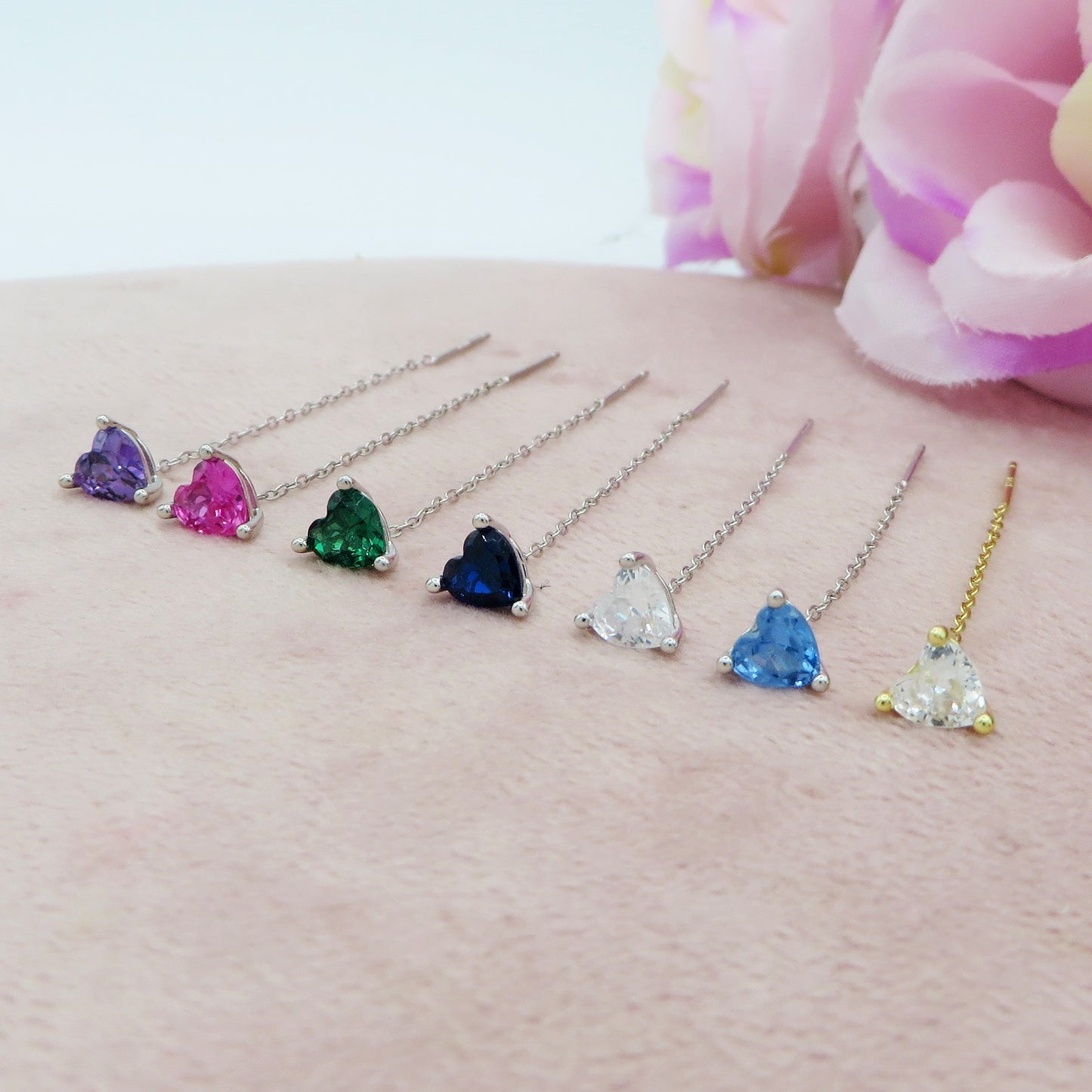 SHINY CUORE ~ Orecchino ARGENTO 925 filo pendente con cubic zirconia a cuore - saliscendi