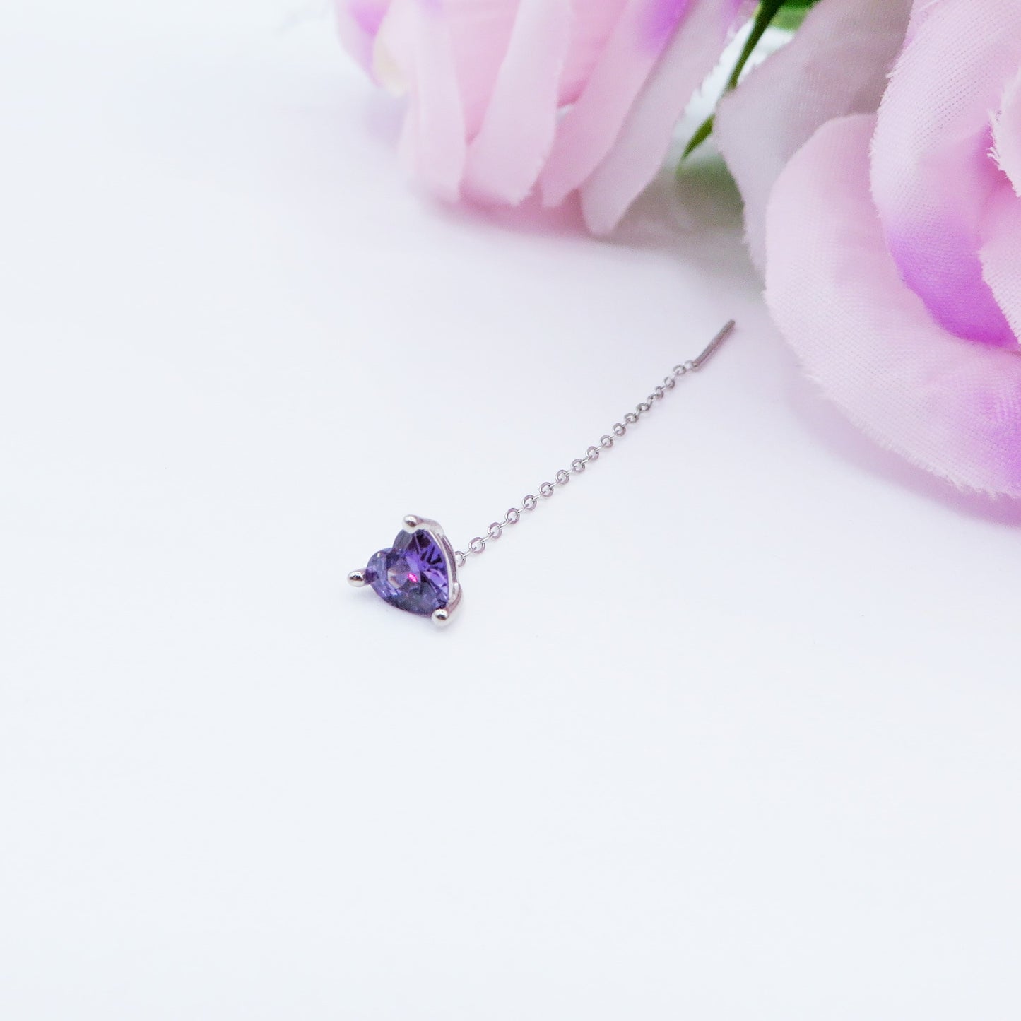SHINY CUORE ~ Orecchino ARGENTO 925 filo pendente con cubic zirconia a cuore - saliscendi