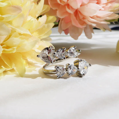CHERIE Contrariè - Anello regolabile in ACCIAIO inossidabile con cubic zirconia a forma di cuore contrariè