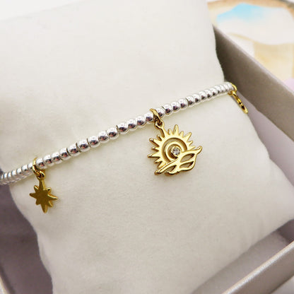 SUNSET Bracciale mini pallini bagnato ARGENTO con pendenti ~ in ACCIAIO INOSSIDABILE
