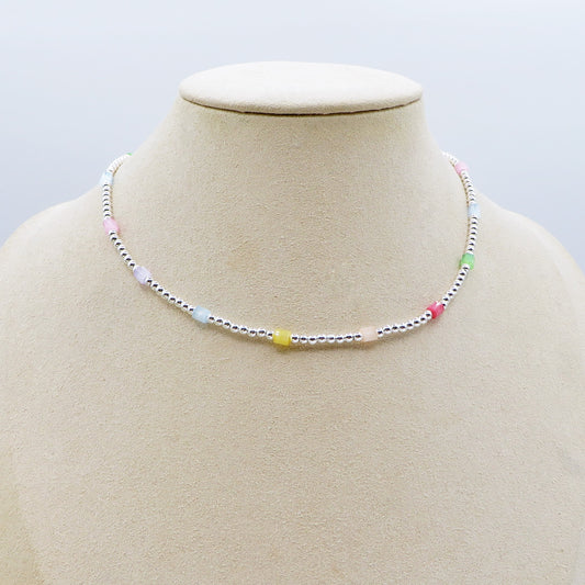 ISLA Collana mini pallini bagnato ARGENTO con perline ~ ACCIAIO INOSSIDABILE