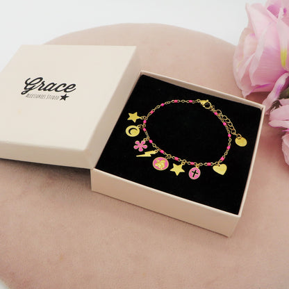 CHERUB CHARMS ~ Bracciale ACCIAIO INOSSIDABILE con perline e ciondoli