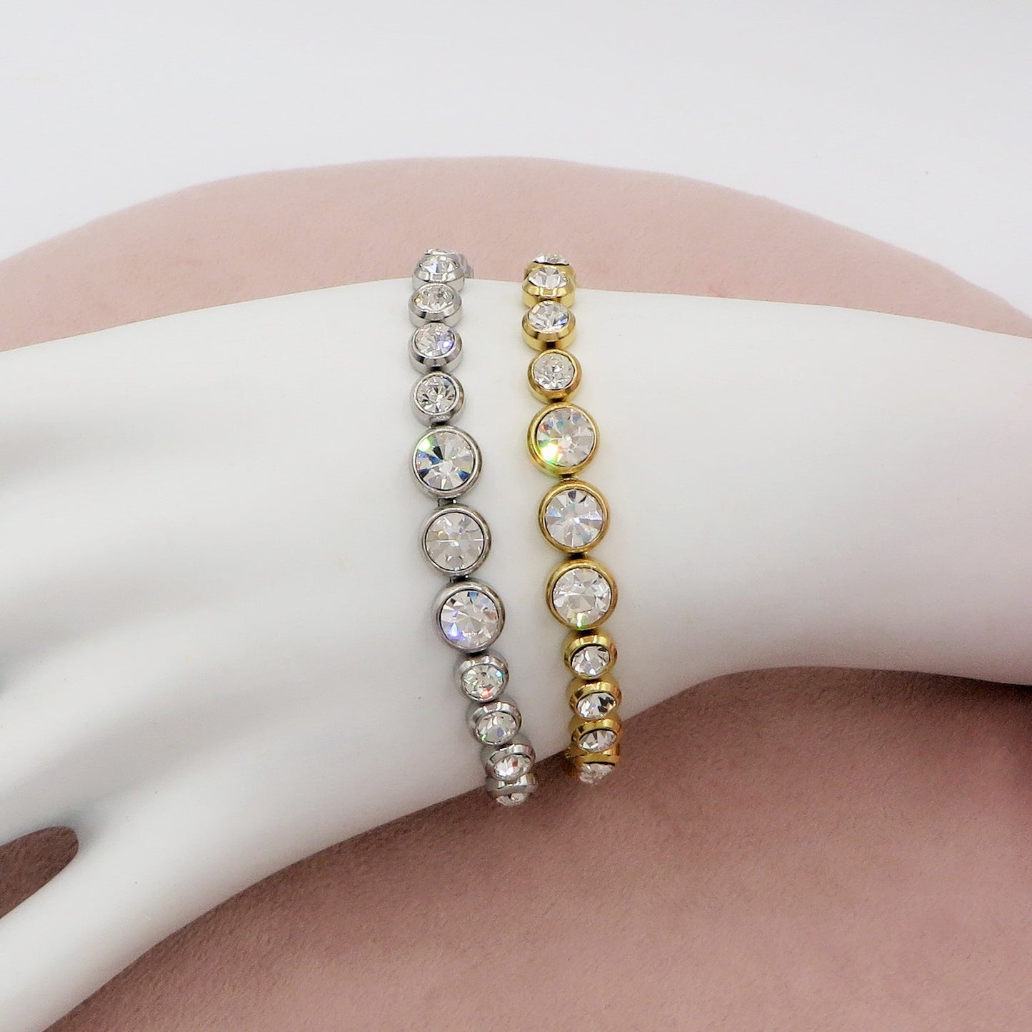 CINDY degradè ~ ACCIAIO INOSSIDABILE - Bracciale tennis in cubic zirconia rotondi