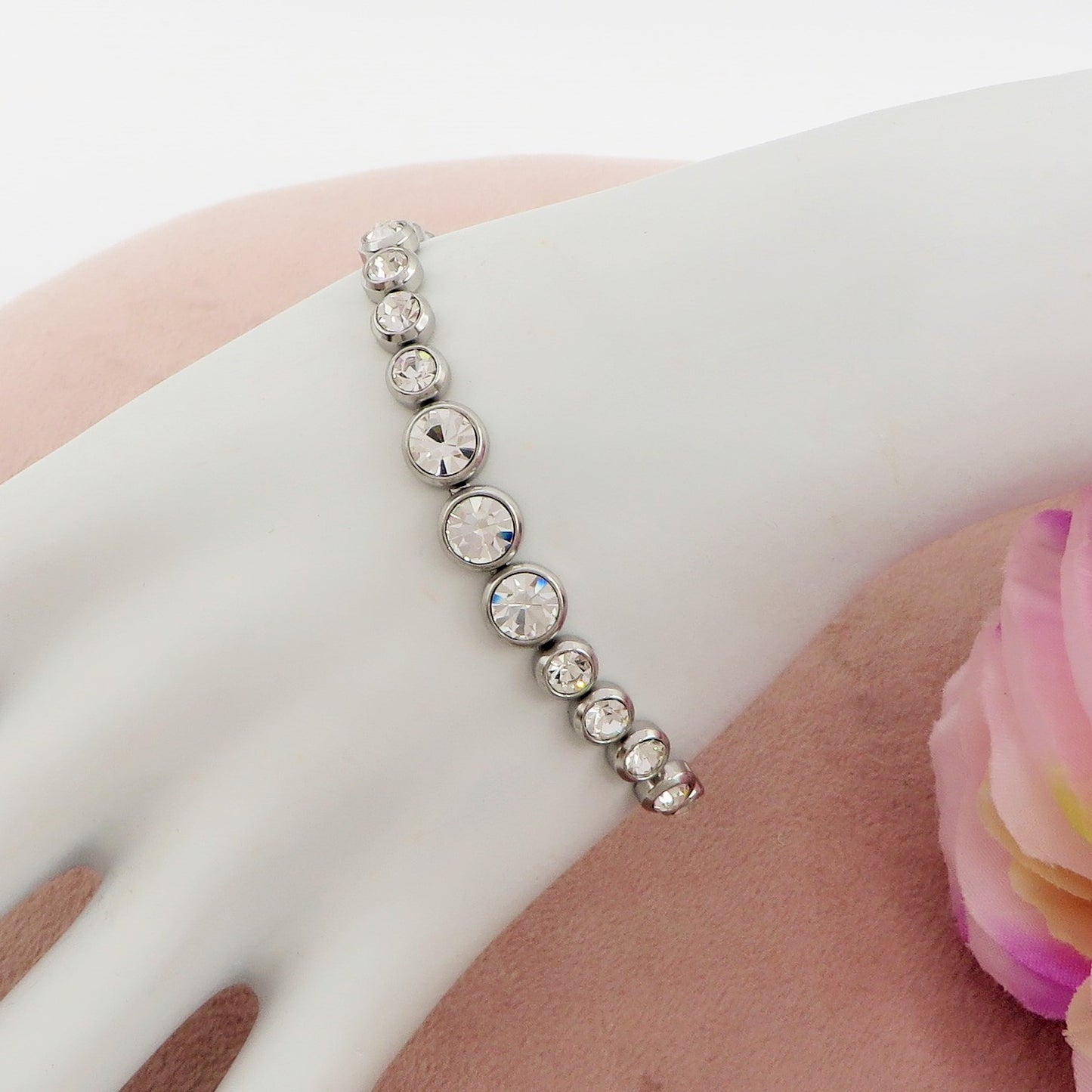 CINDY degradè ~ ACCIAIO INOSSIDABILE - Bracciale tennis in cubic zirconia rotondi
