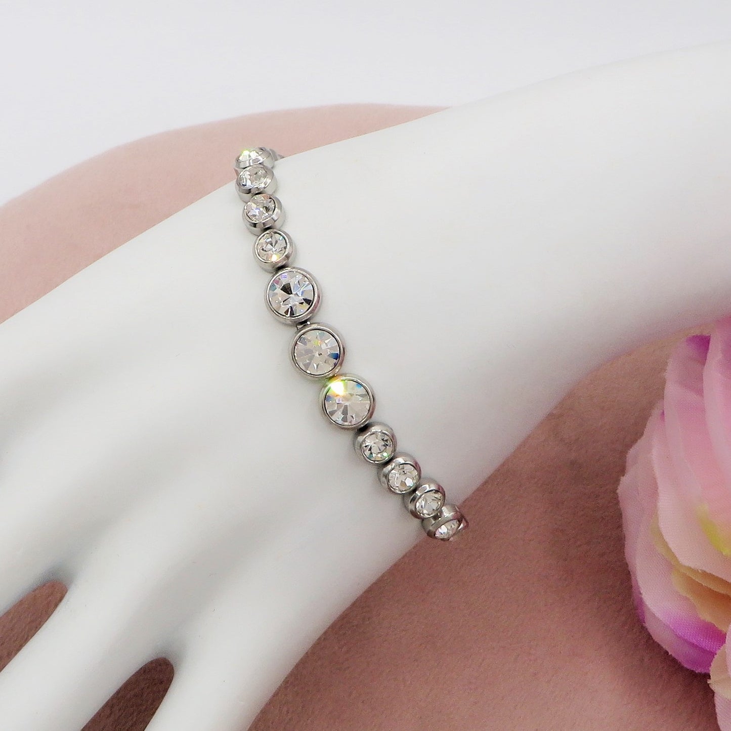 CINDY degradè ~ ACCIAIO INOSSIDABILE - Bracciale tennis in cubic zirconia rotondi