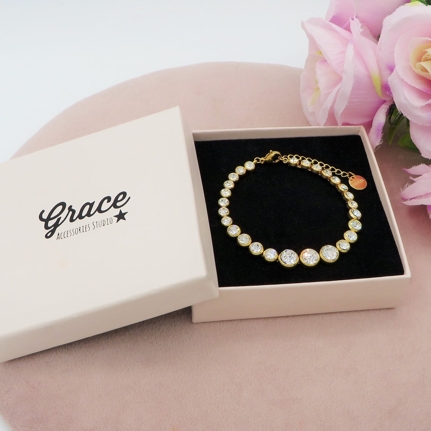 CINDY degradè ~ ACCIAIO INOSSIDABILE - Bracciale tennis in cubic zirconia rotondi