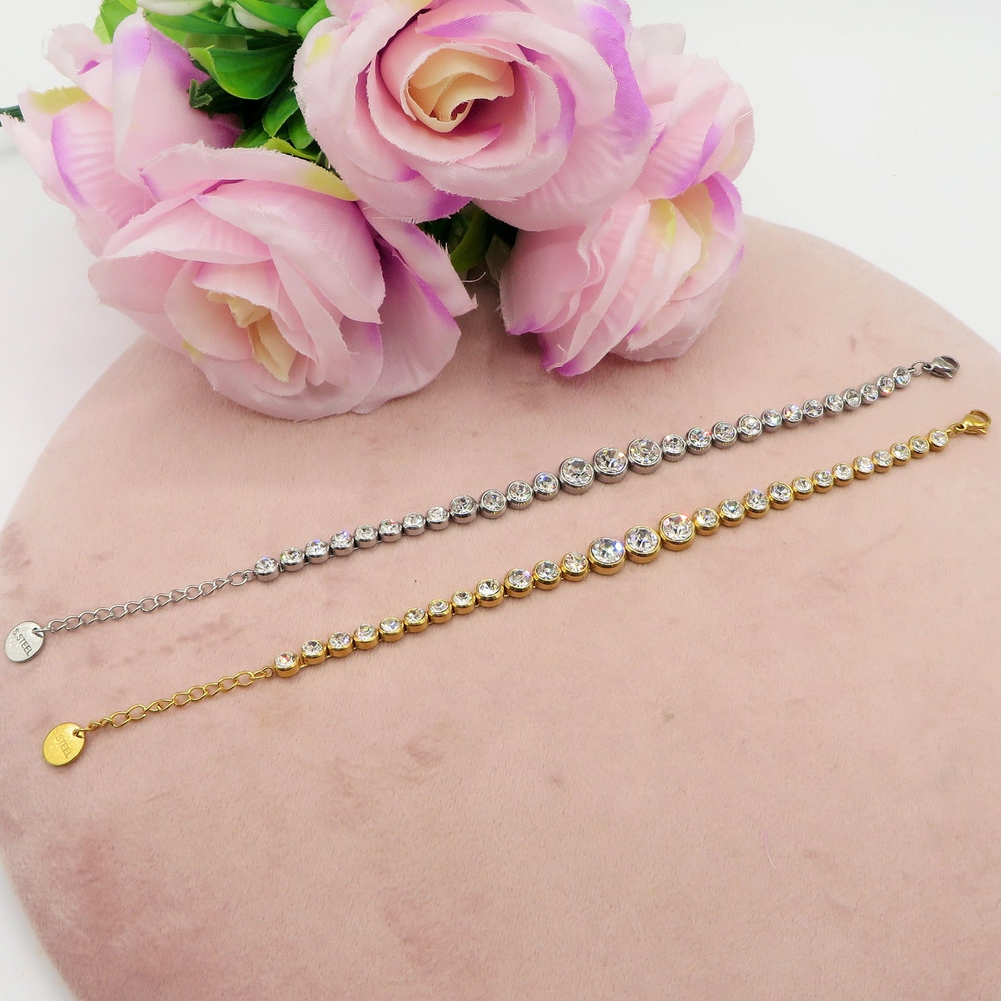 CINDY degradè ~ ACCIAIO INOSSIDABILE - Bracciale tennis in cubic zirconia rotondi