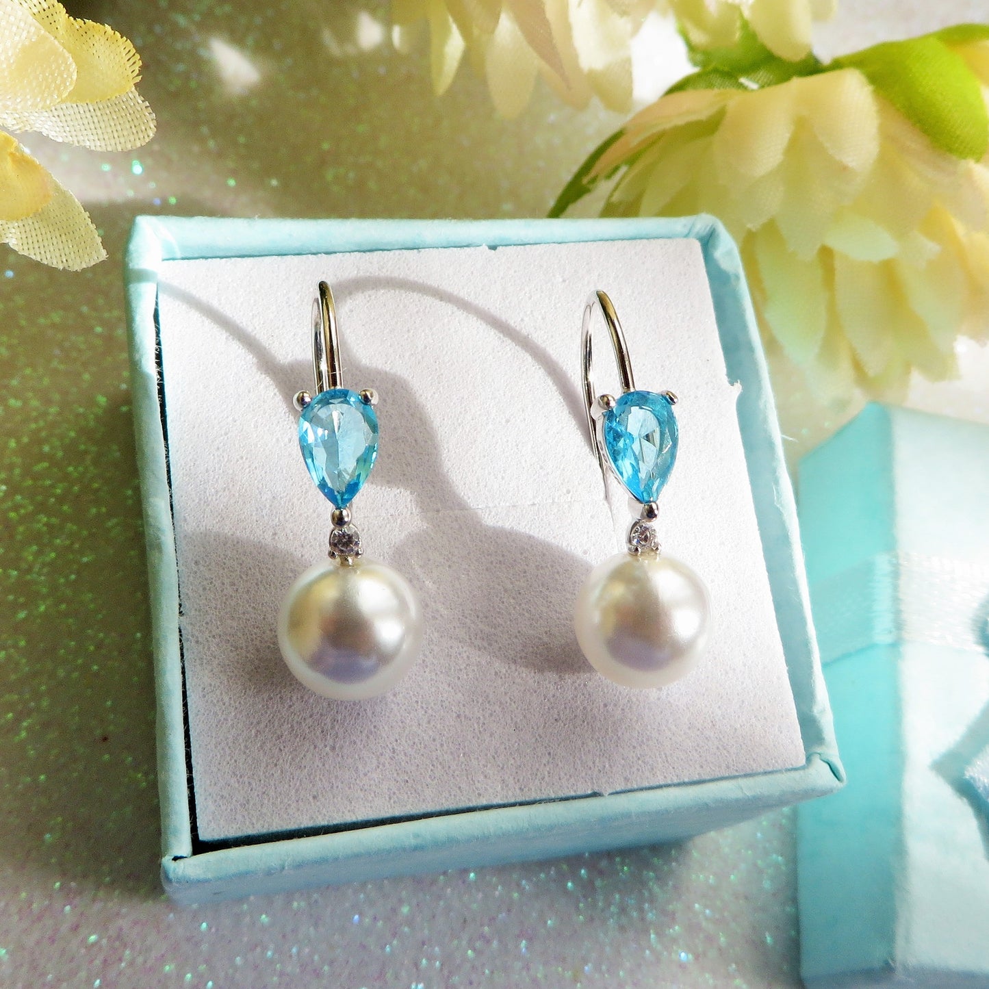 CELESTE PEARLS ~ Coppia Orecchini ARGENTO 925 monachella con perla e cubic zirconia