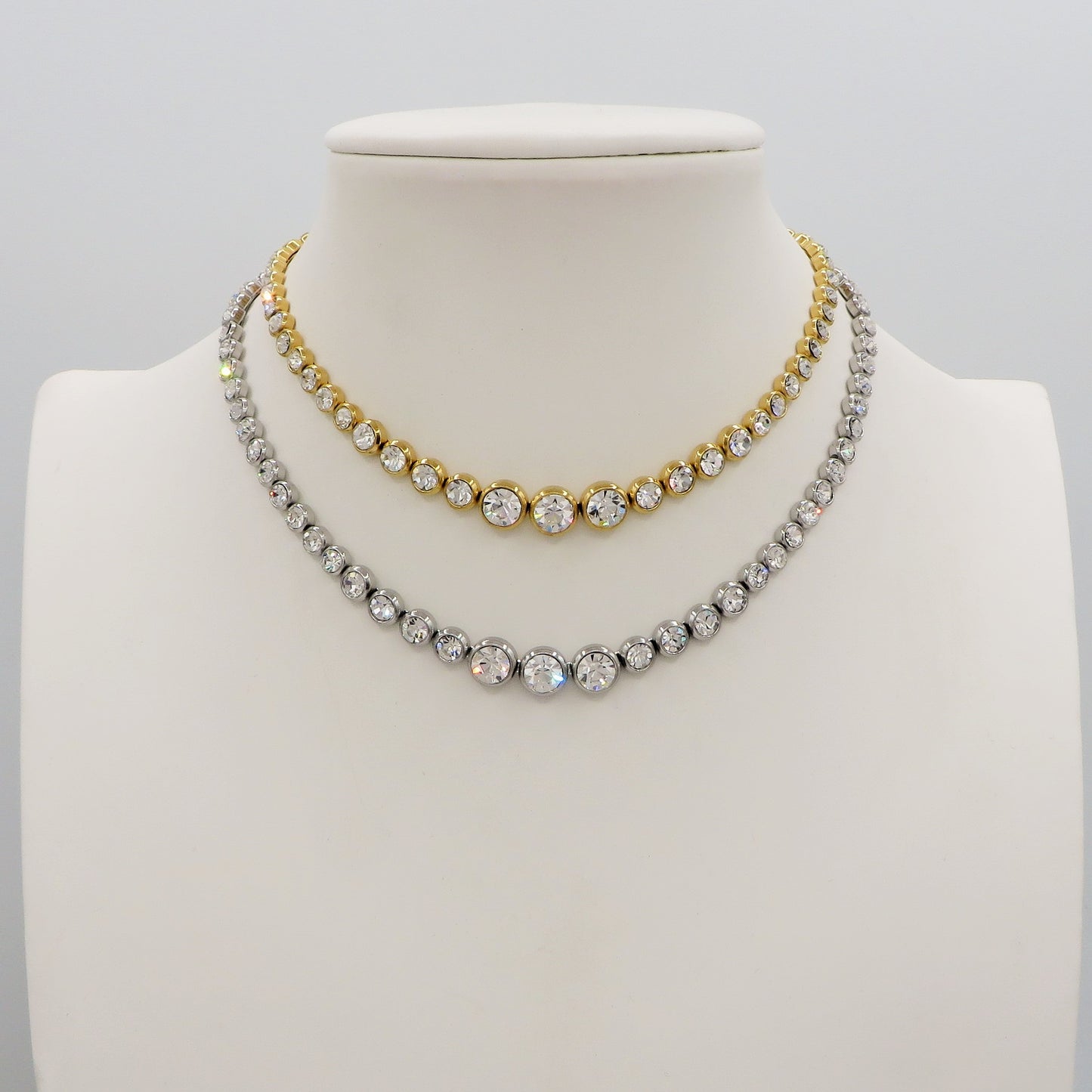 CINDY degradè ~ Girocollo choker in ACCIAIO INOSSIDABILE e cubic zirconia rotondi