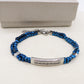 ARES Bracciale uomo  Targhetta con greche e cubetti in ematite BLU  -  ACCIAIO INOSSIDABILE