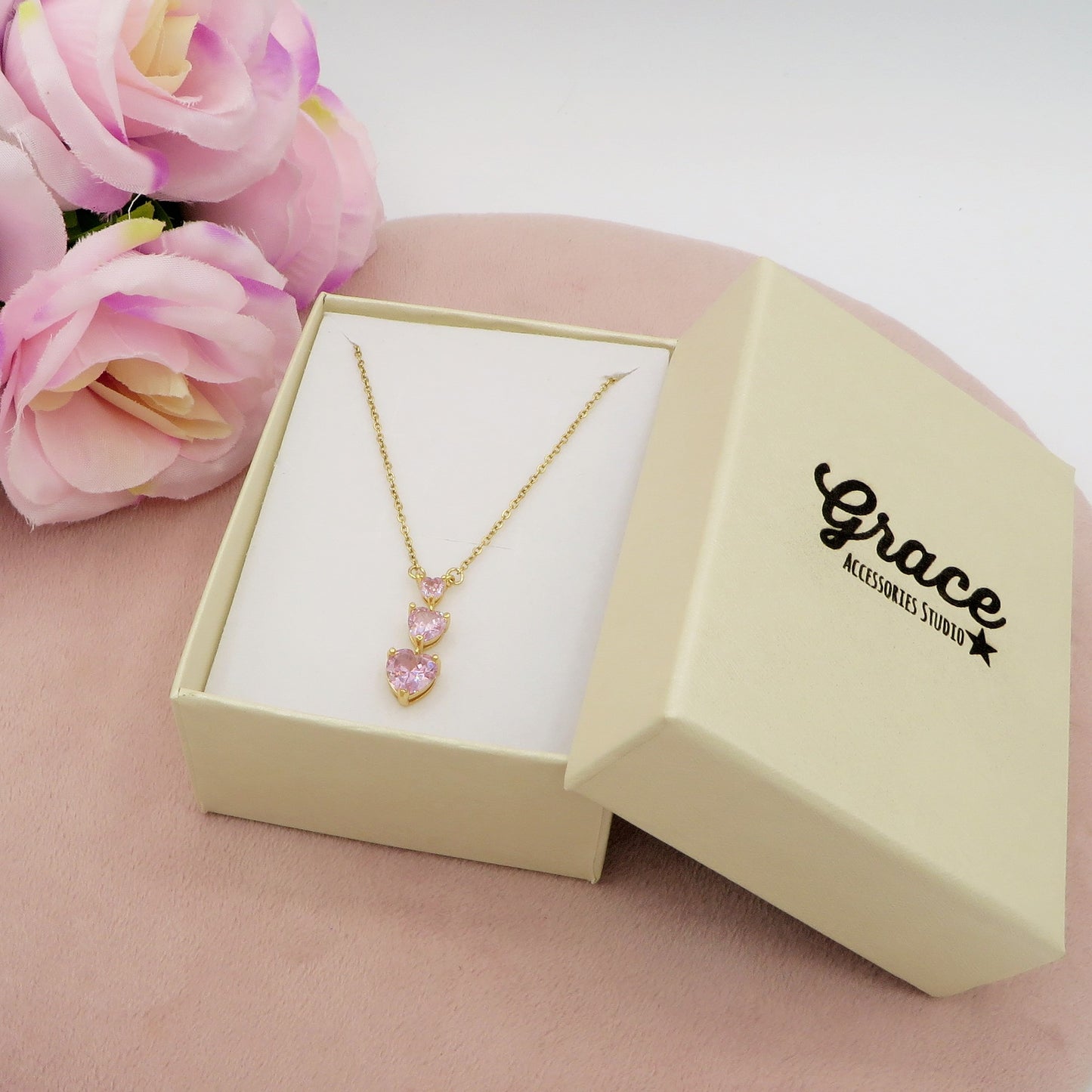 CHERIE triple hearts - ACCIAIO INOSSIDABILE - Collana con triplo cuore in cubic zirconia