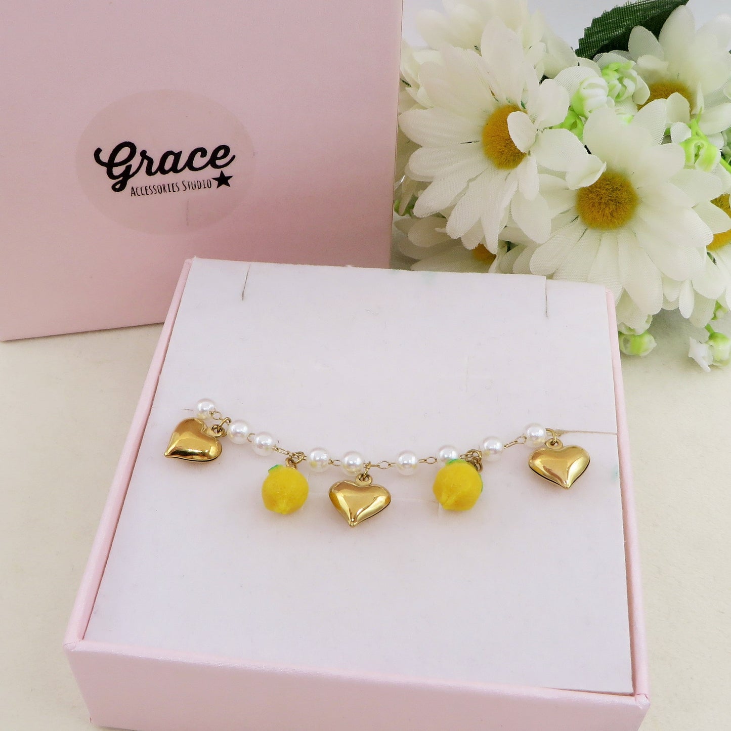 LEMONS PEARLS BRACELET  - ACCIAIO inossidabile - Bracciale catena charms frutta LIMONI