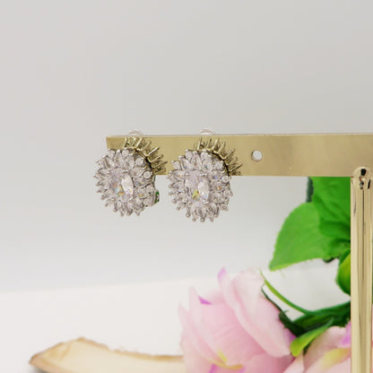 KATE BOTTONE A CLIP - Orecchini bottone con cubic zirconia ovale AAA+ - SENZA BUCO