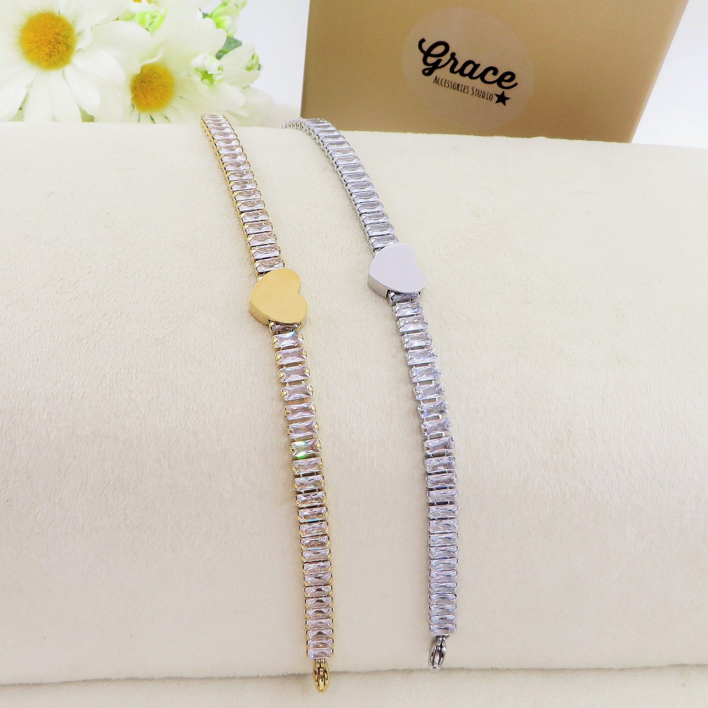 JULIANNE HEART - PERSONALIZZAMI ~ BRACCIALE Tennis in acciaio inossidabile + INCISIONE PERSONALIZZATA
